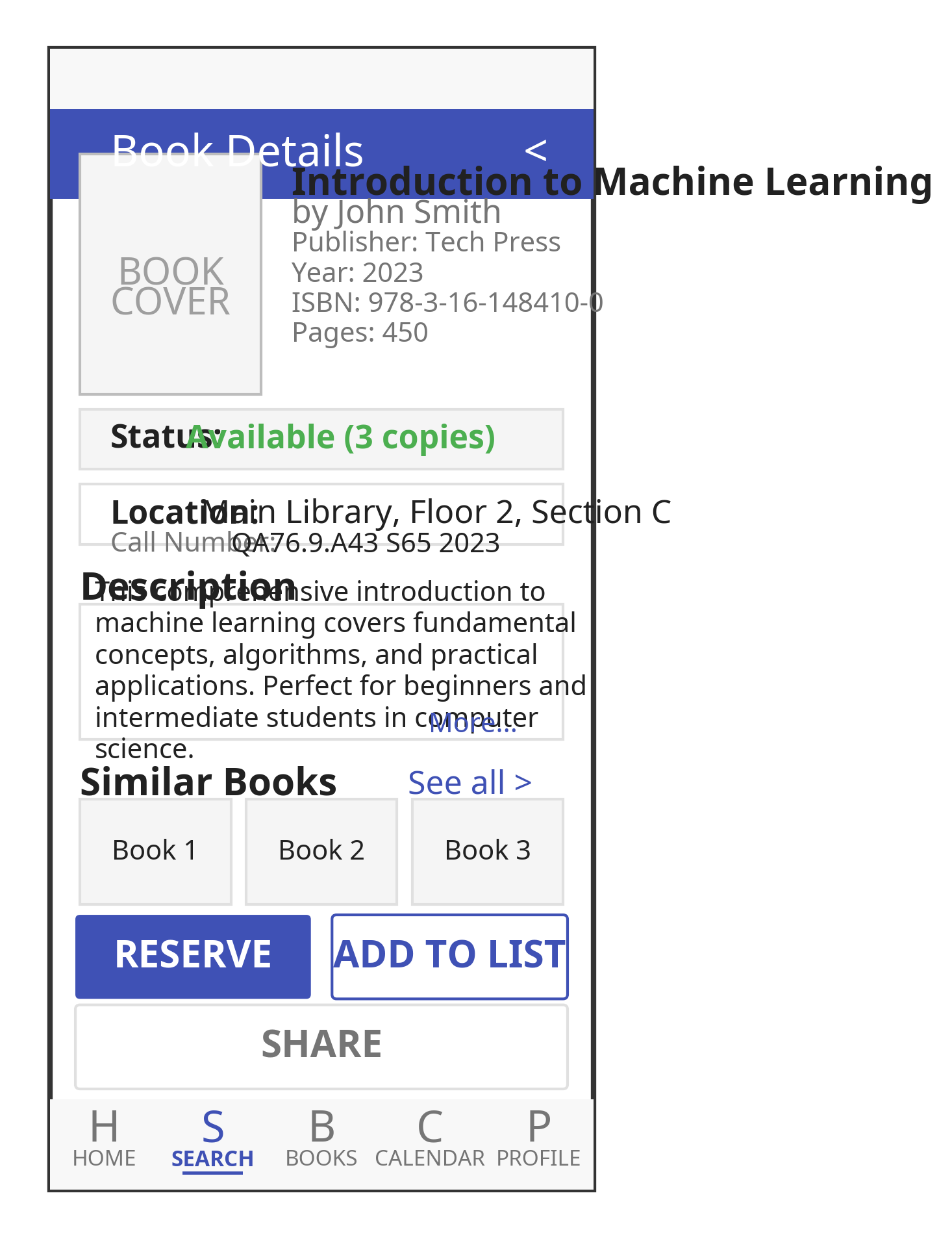 Book Details Screen Wireframe